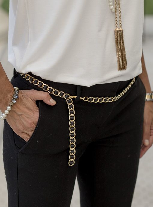 plain top and gold chain belt with pendants