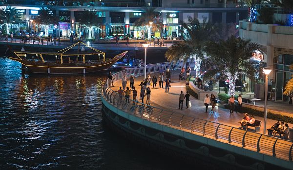 The Dubai Marina Walk at Night